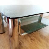 Table basse vintage chrome et verre fumé