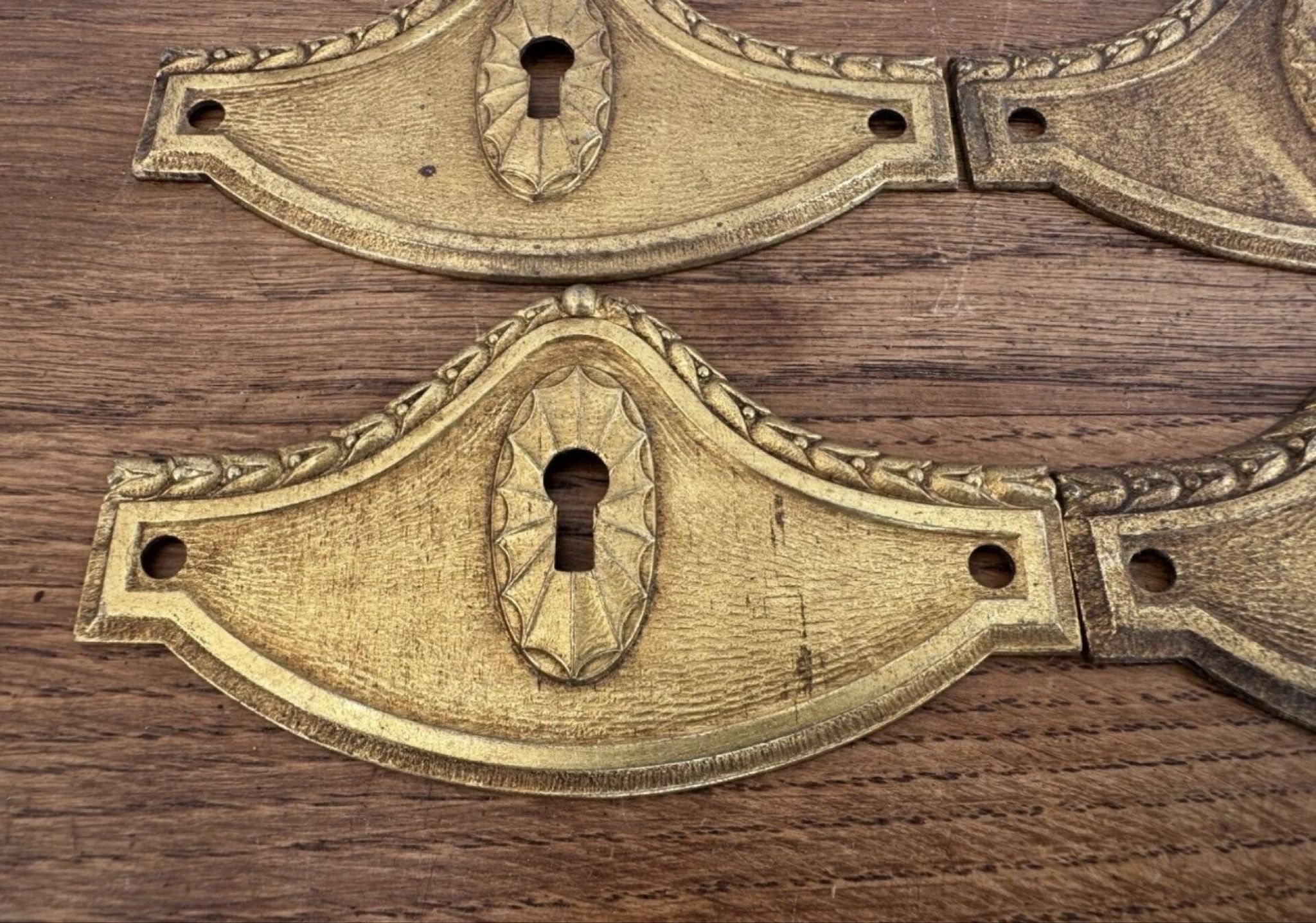 4 antique bronze/gilded brass lock plates Louis XV furniture Na