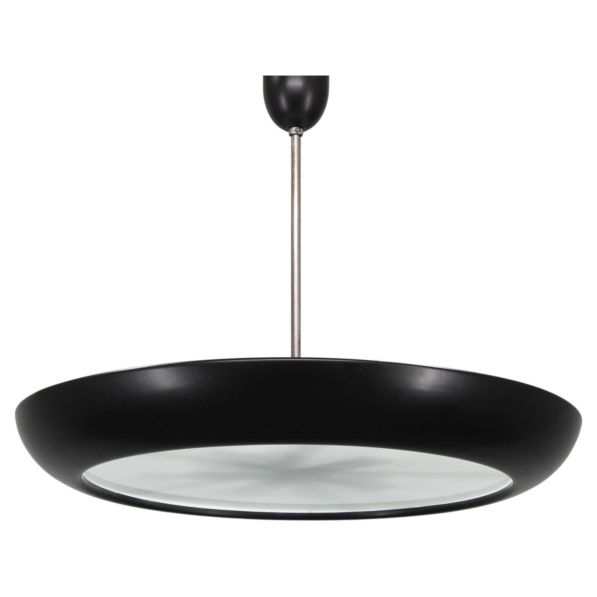 Bauhaus "UFO" pendant light by Josef Hurka for Napako, Czechoslovakia, 1940s