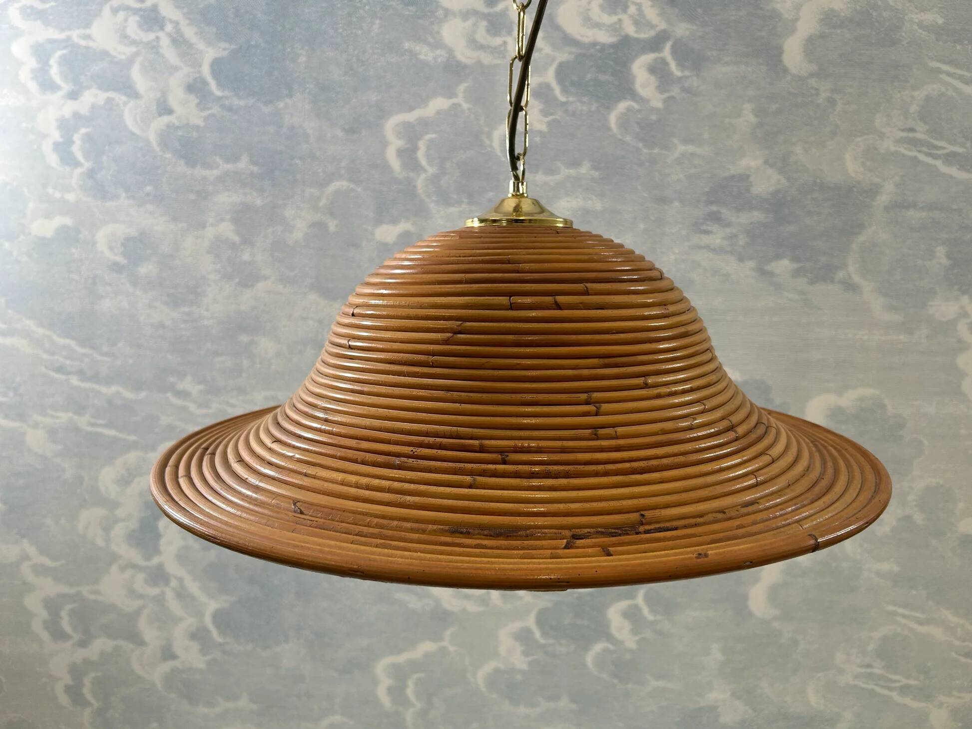 Bell-shaped reed suspension, in the style of Vivai Del Sud, Italy, 1960s.