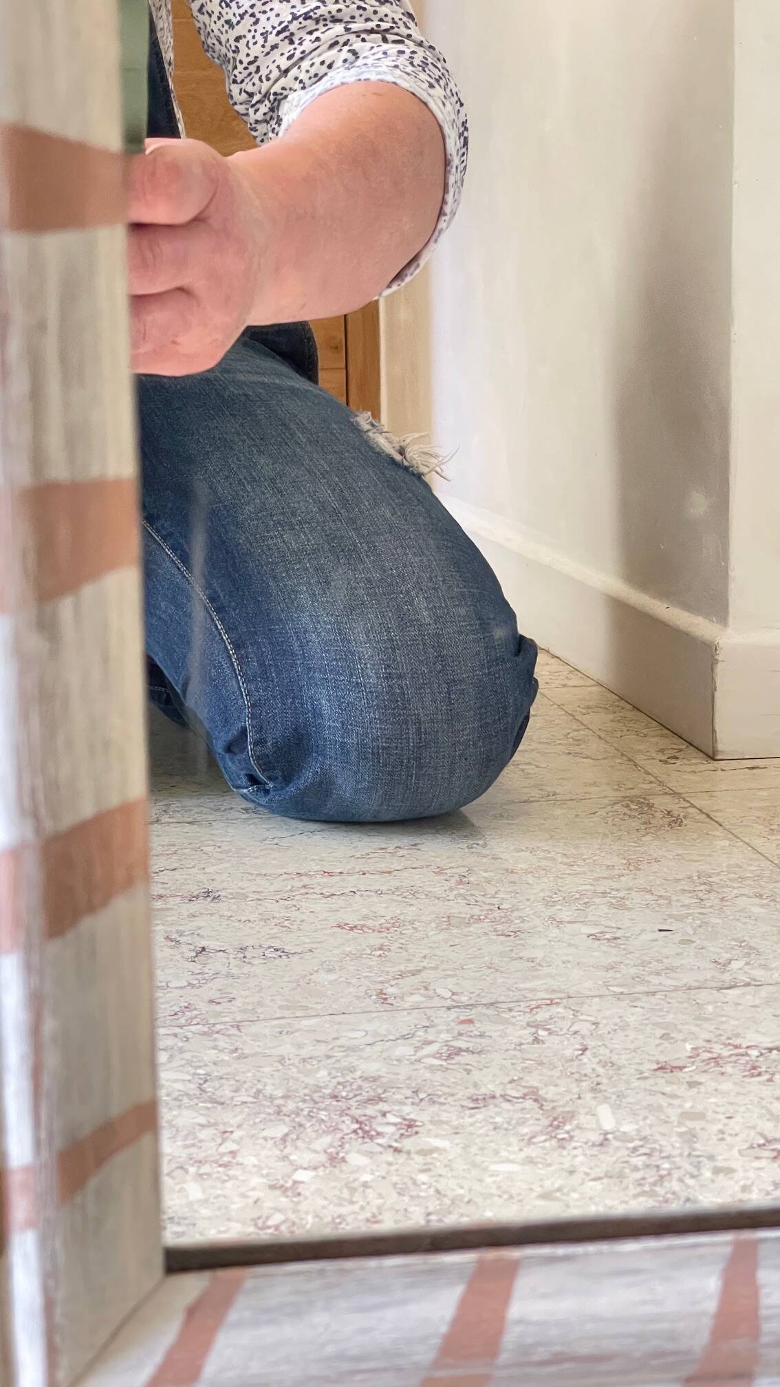 Antique wooden mirror hand-painted.