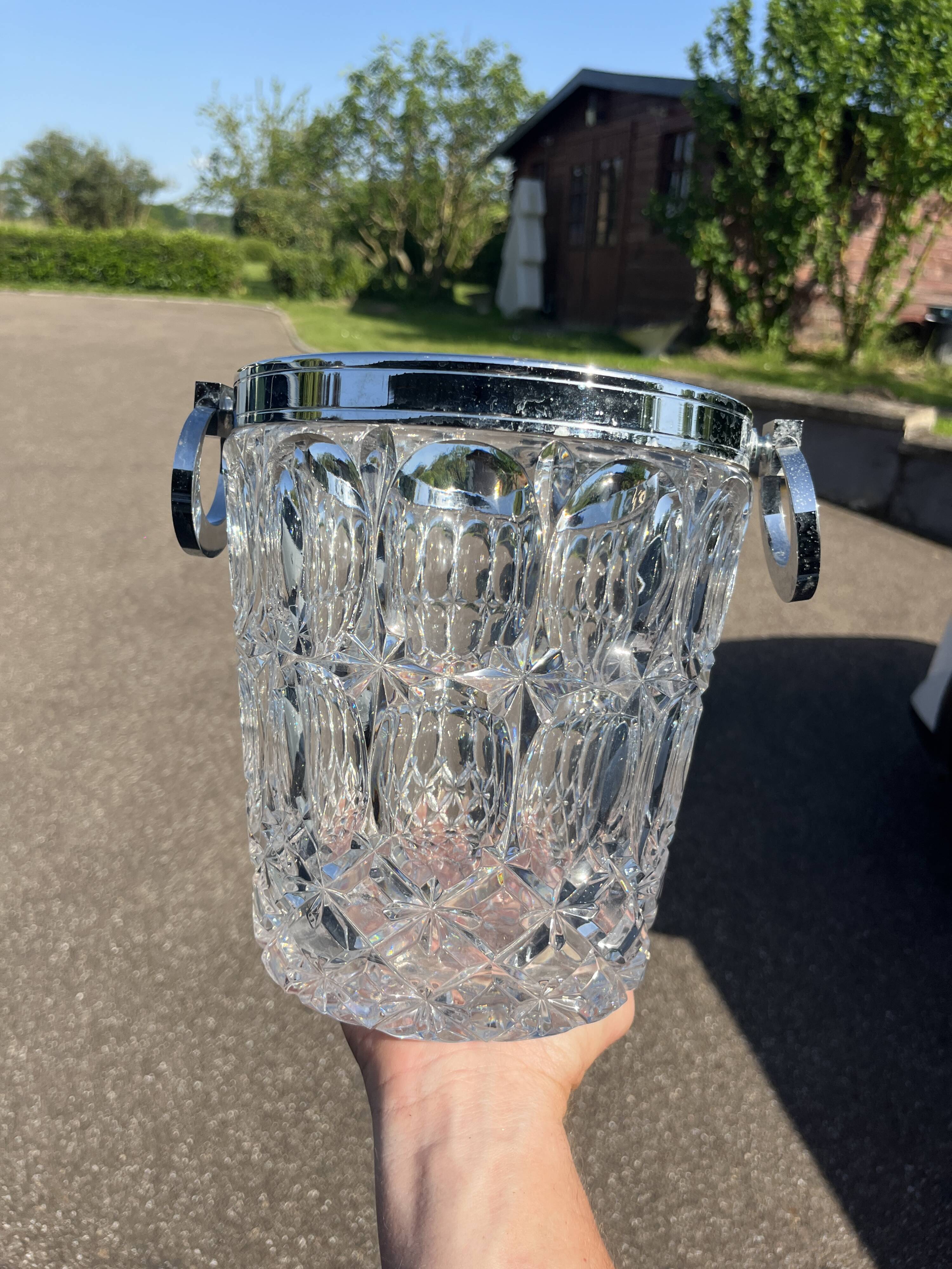 Large vintage crystal and silver-plated champagne bucket