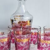 Pink and gilded glass liquor service