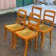 4 solid wood chairs with green and blue velvet suede, Louis Philippe style.