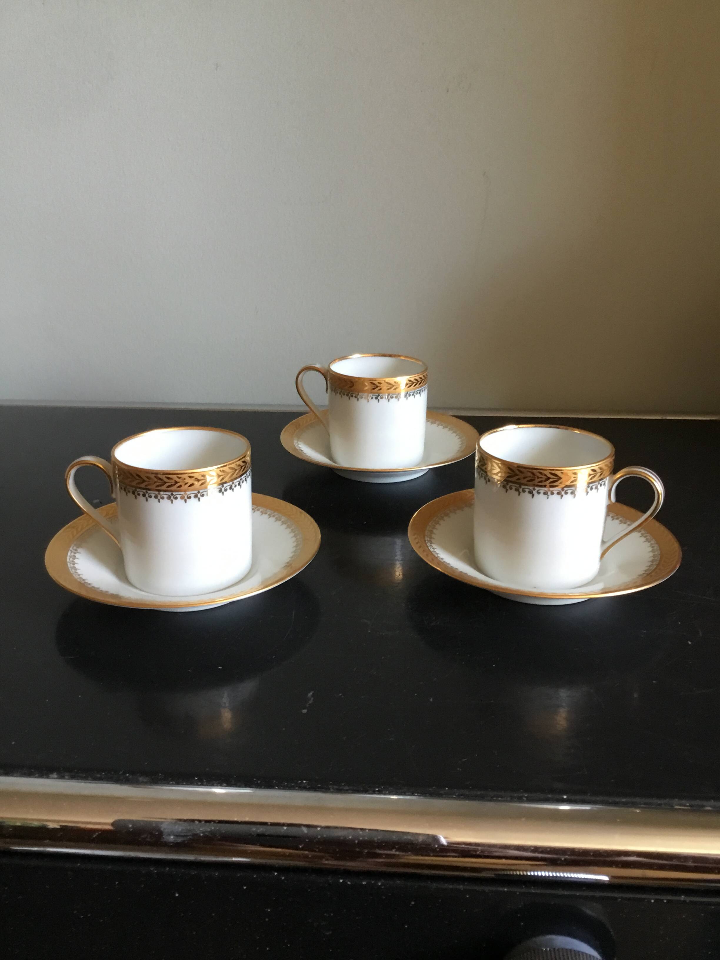 3 coffee cups and saucers in Limoges porcelain