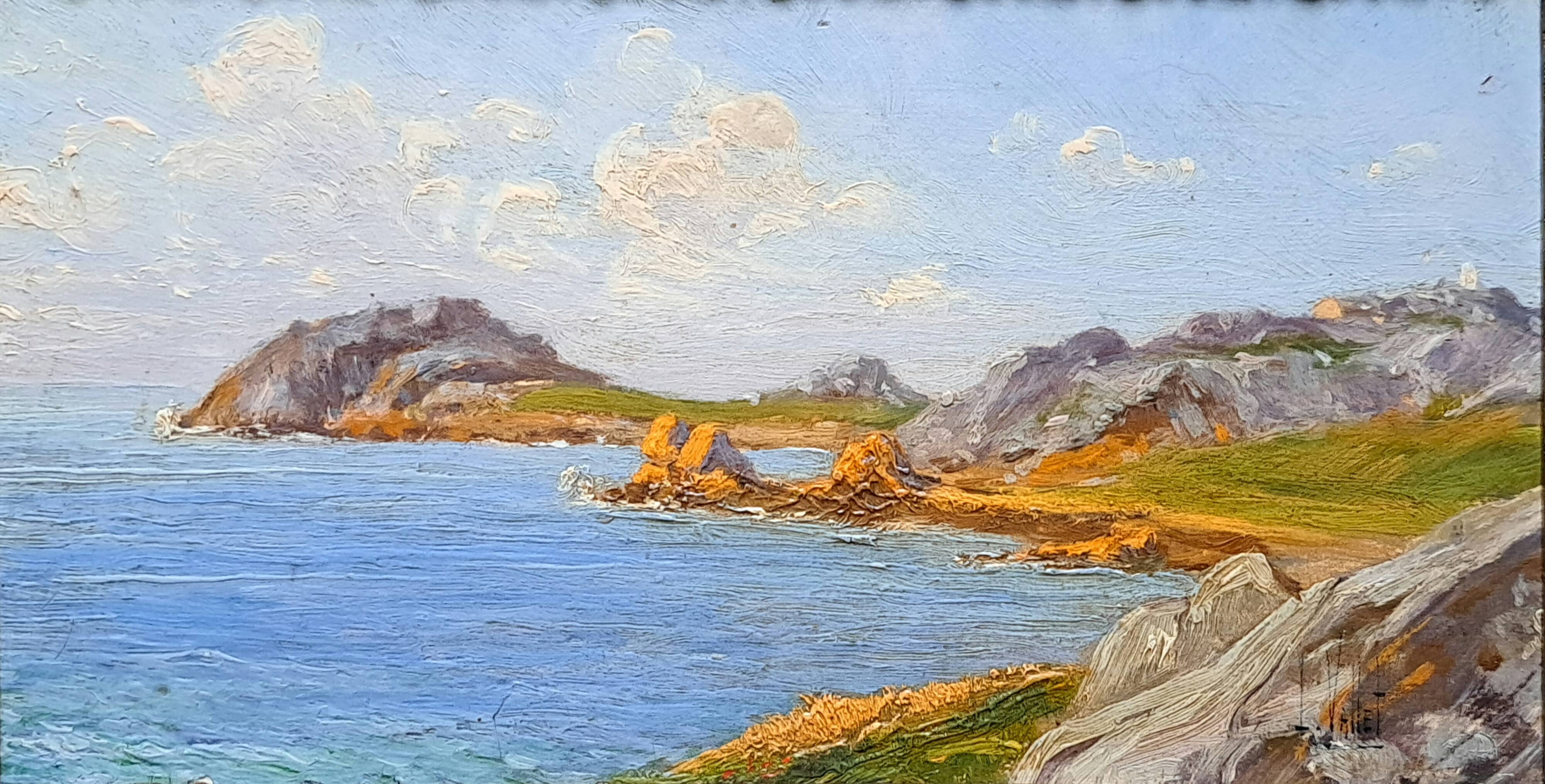 Post-Impressionist painting by Louis VALLET, oil on cardboard, Norman seascape.