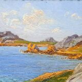Post-Impressionist painting by Louis VALLET, oil on cardboard, Norman seascape.