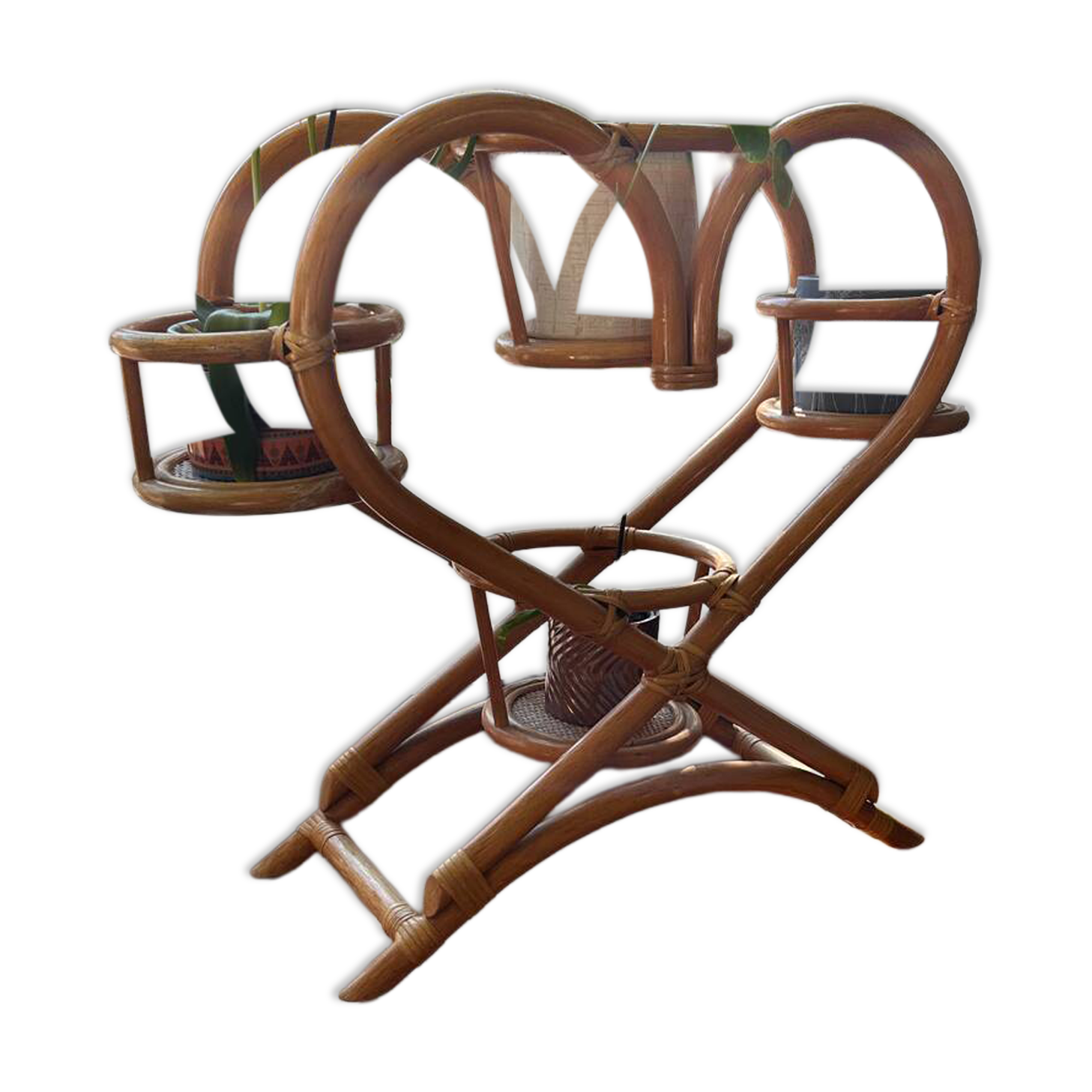 Vintage rattan plant stand – 1970s