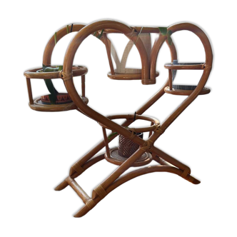 Porte-plantes en rotin vintage – années 70