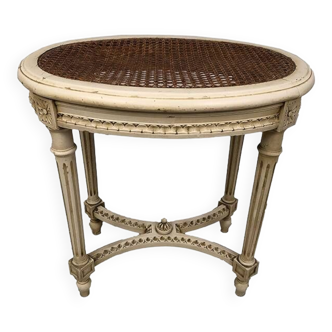 Small stool in lacquered wood and cane seat in Louis XVI style