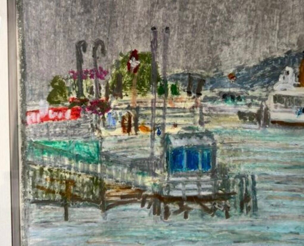 Tableau Marine. Original pastel signed by Henri Reiter. Port Normandie.