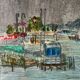 Tableau Marine. Original pastel signed by Henri Reiter. Port Normandie.