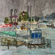 Tableau Marine. Original pastel signed by Henri Reiter. Port Normandie.