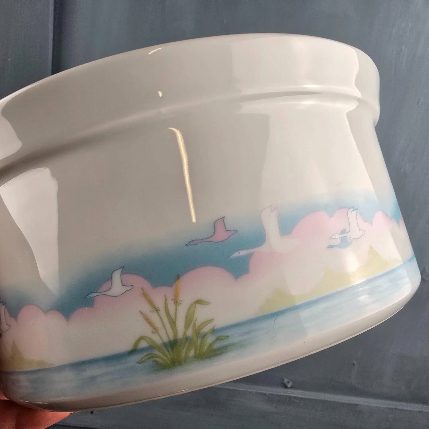 Sologne porcelain salad bowl with Camargue bird decoration, vintage, 23 cm.