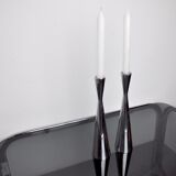 Pair of scandinavian diabolo candle holders, aluminum, sweden, 1970