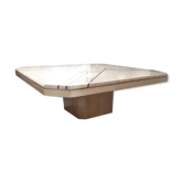 Table basse vintage des années 80 en travertin et onyx made in italy