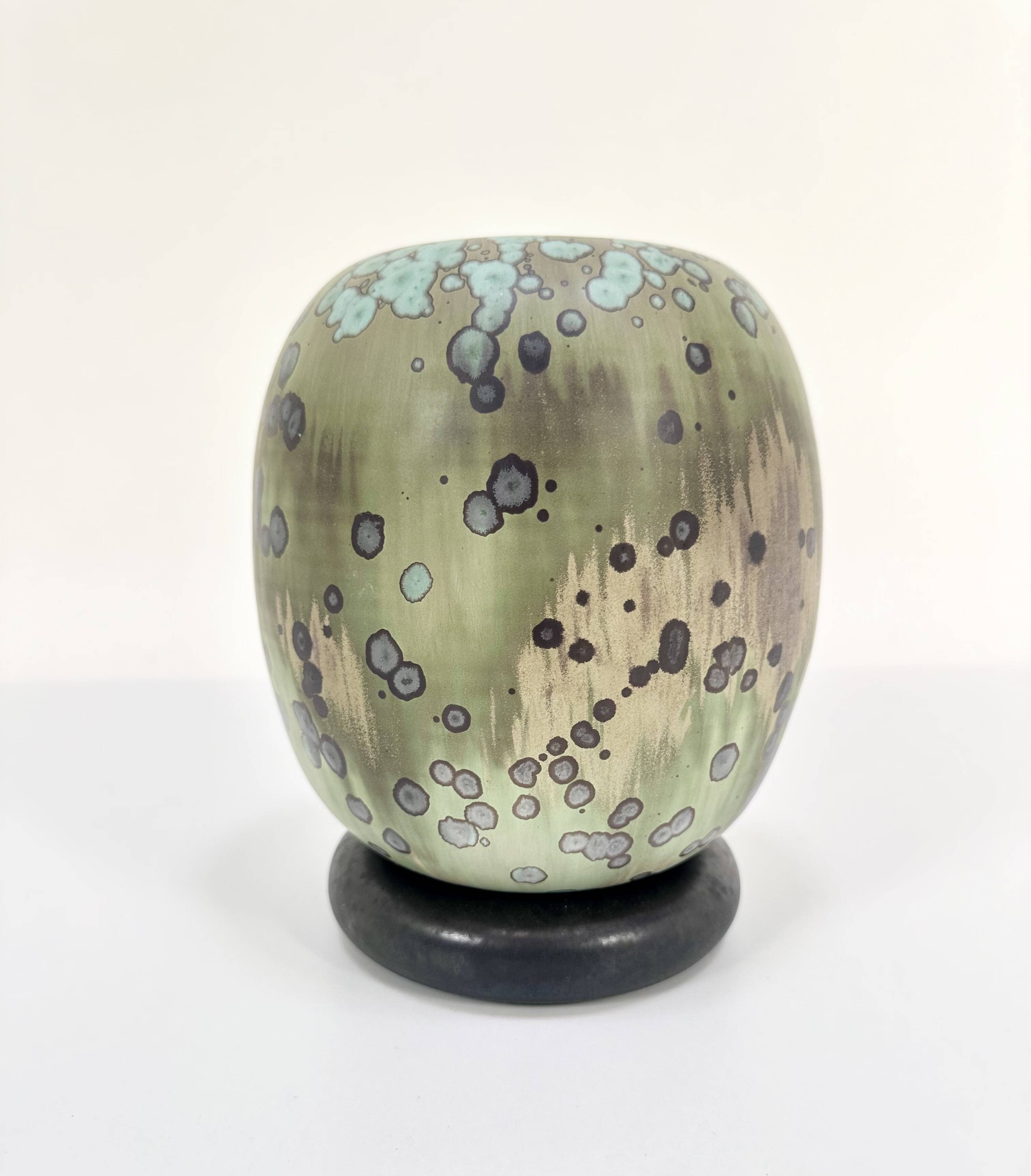 Glazed ceramic art vase with standing ceramic ring by Hanne Wydra-Jantz, Germany 1980