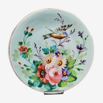 Assiette en porcelaine de Paris décor de fleurs et oiseaux Napoleon III XIXè