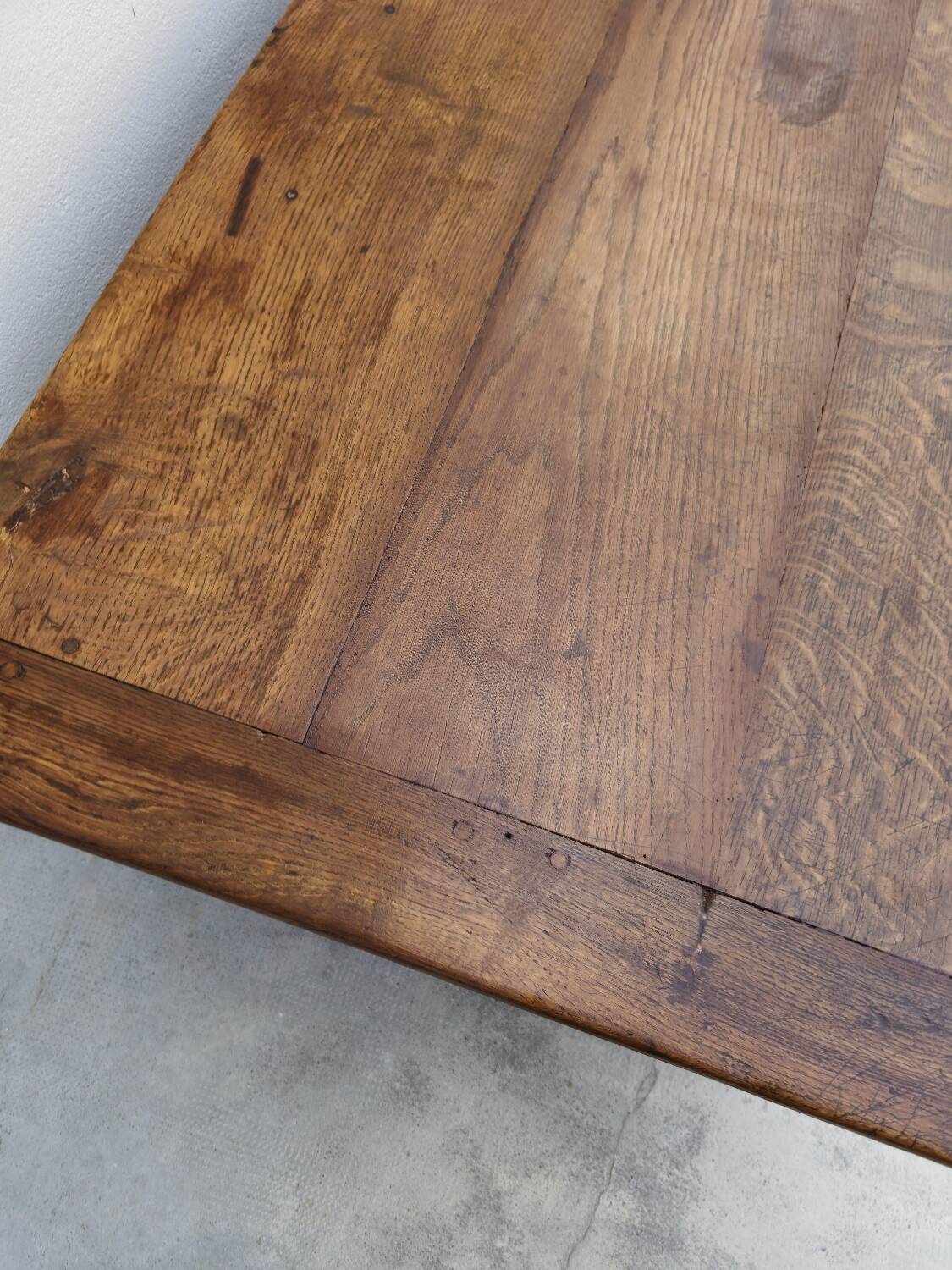 Rustic farmhouse coffee table with two drawers, solid oak, 19th century - 1.97m