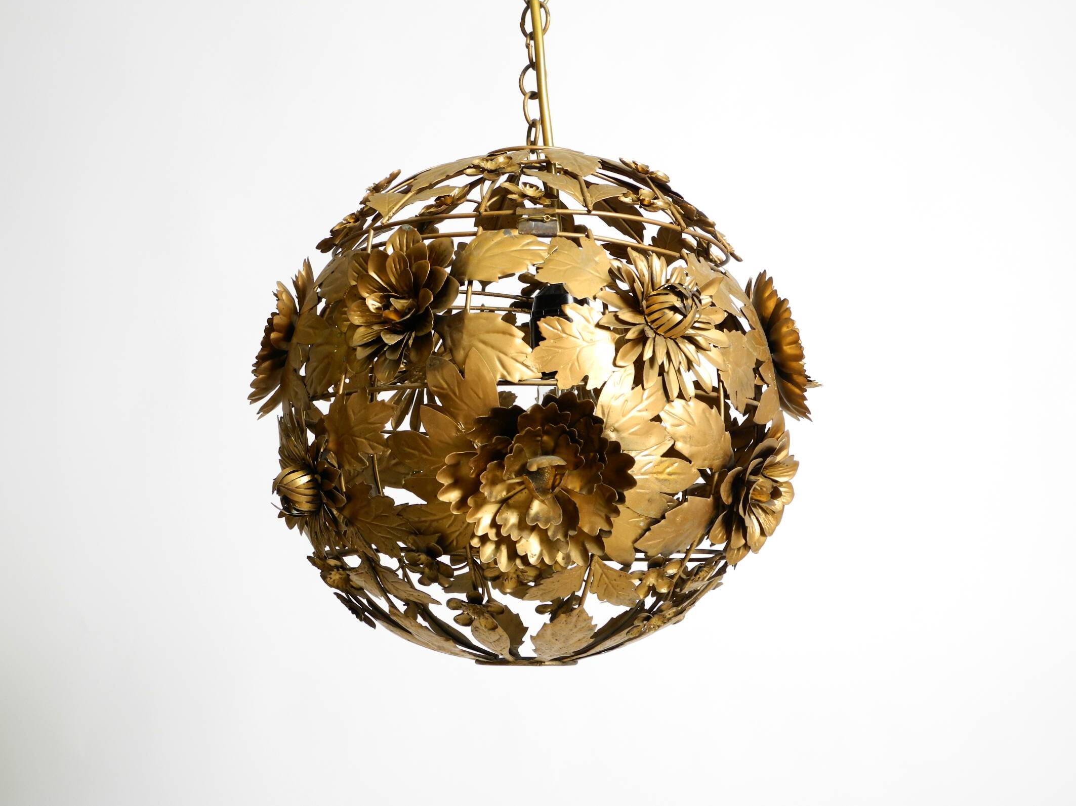 Beautiful floral-style spherical metal ceiling lamp, 1970s Regency design