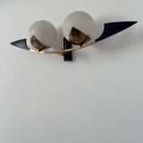 Vintage brass and opaline wall lamp, Arlus, France 1960s