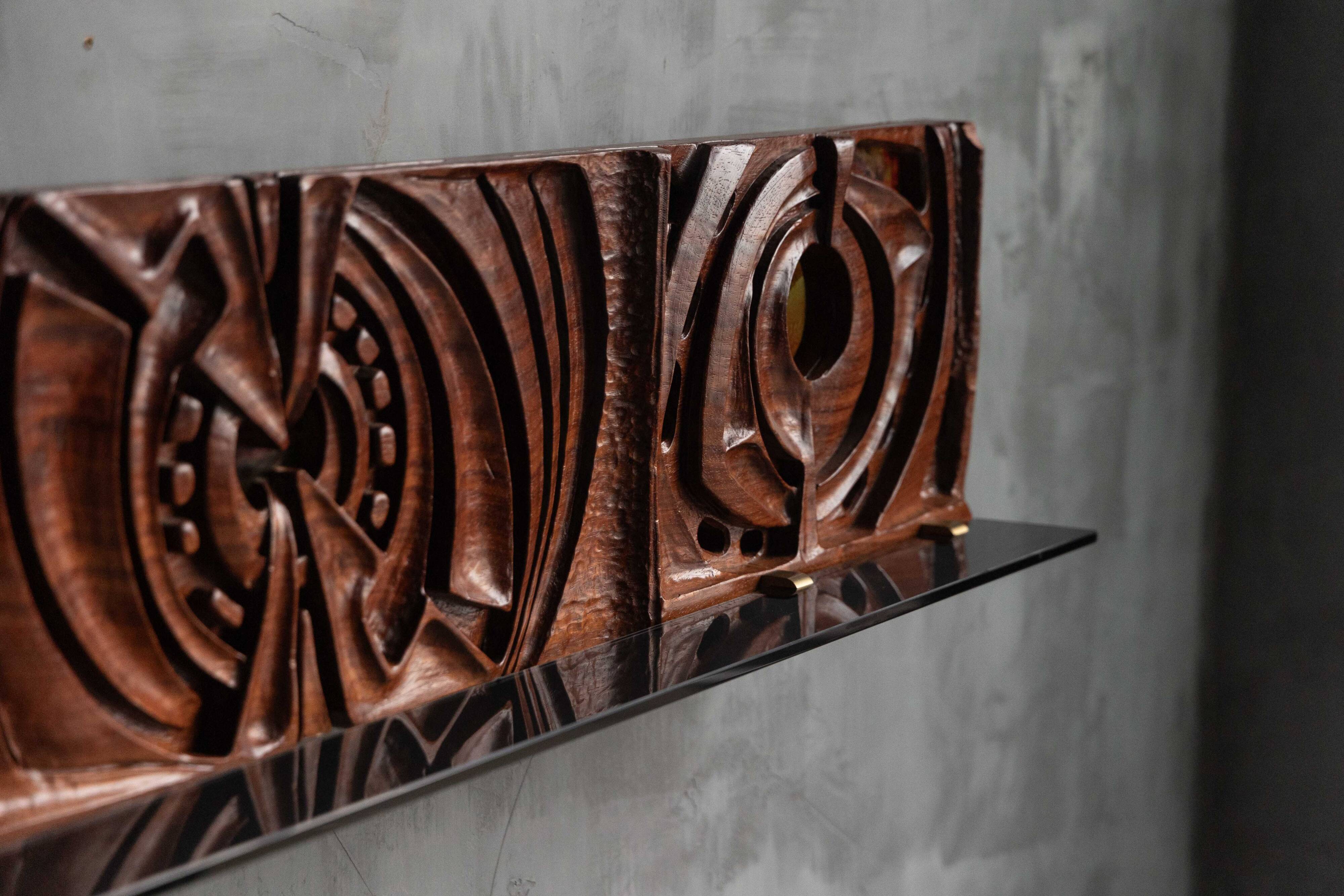 Carved wooden wall panel by Gianni Pinna, Italy, 1970s