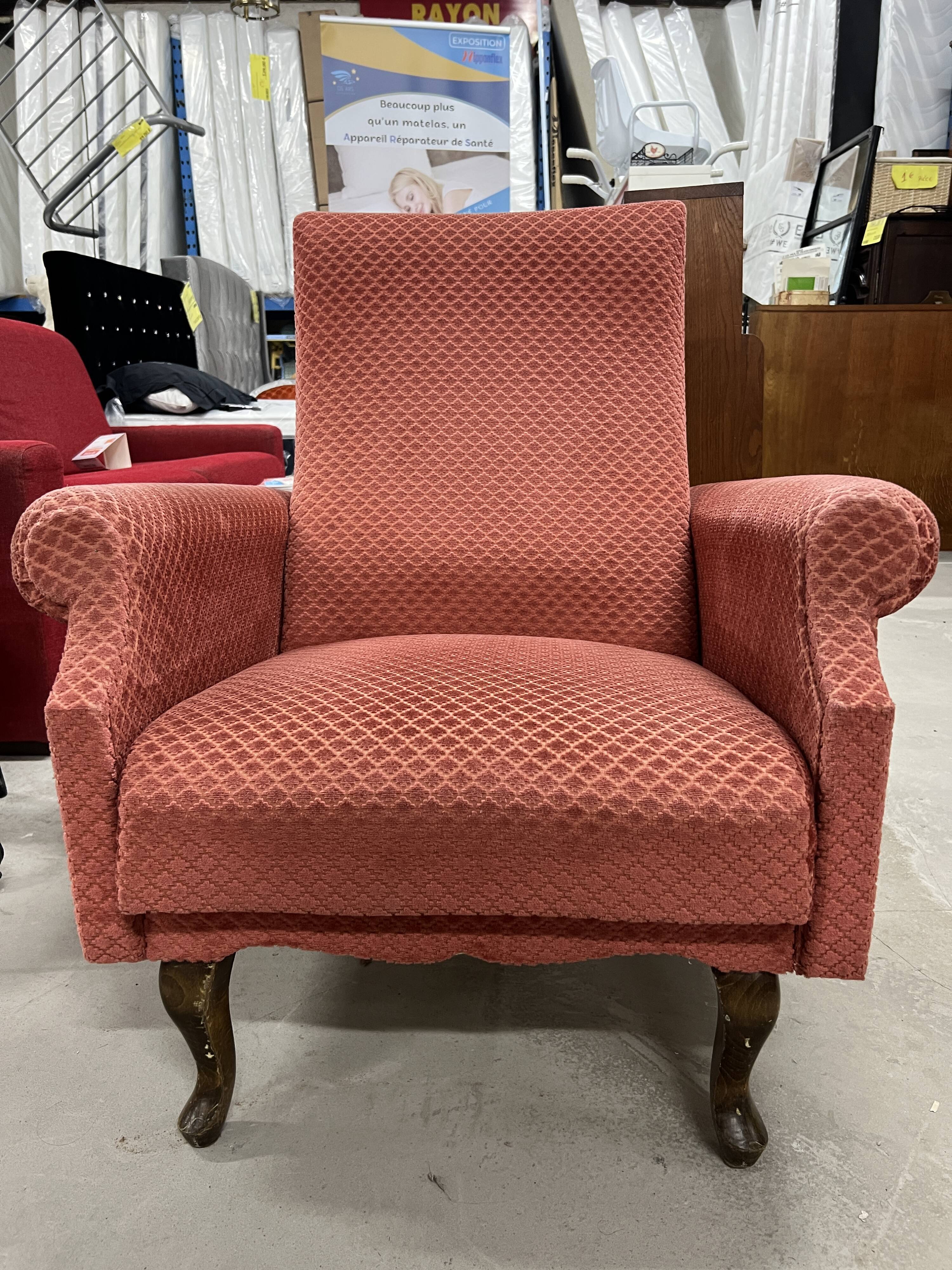 Vintage old pink velvet armchair