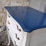 Louis XV three-drawer chest of drawers with white and blue patina