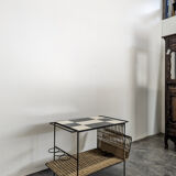 1950s rattan and ceramic coffee table