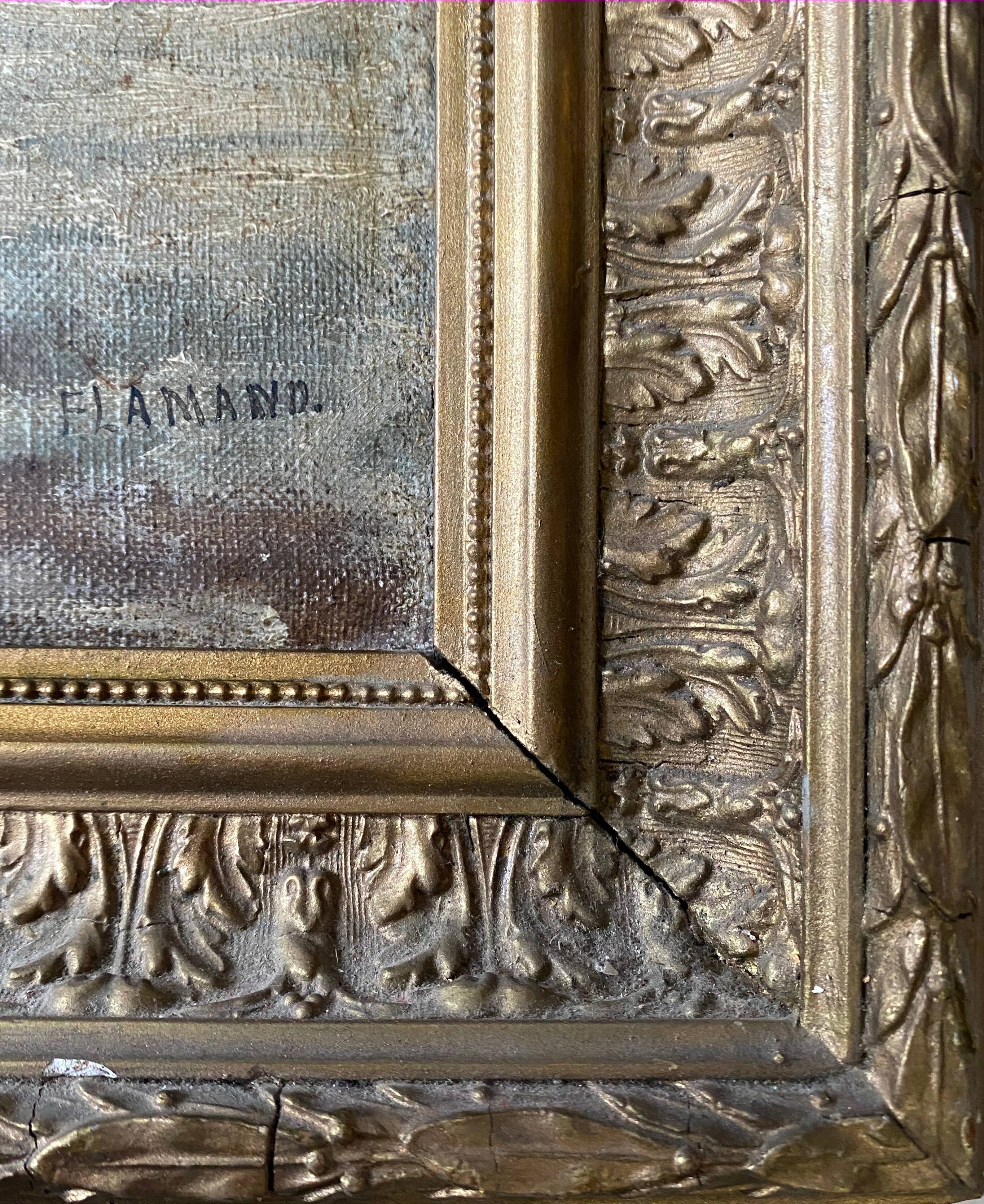 HST painting "Winter landscape" signed Flemish + frame XIX°