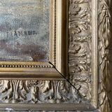 HST painting "Winter landscape" signed Flemish + frame XIX°
