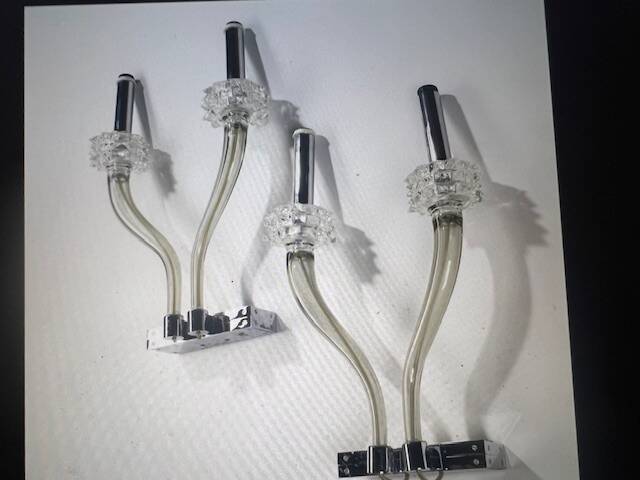 Pair of wall sconces in glass and chrome metal