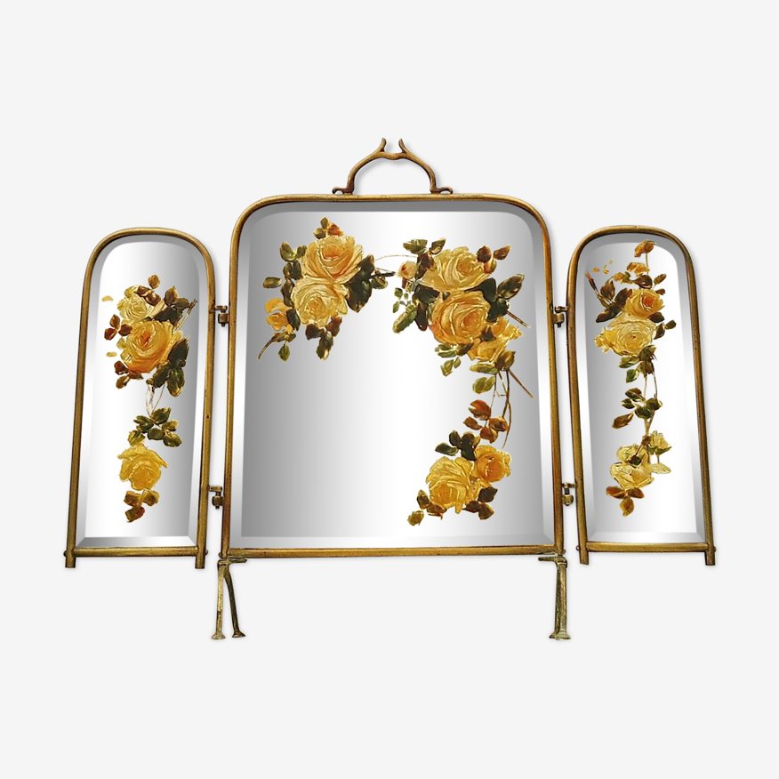 Ecran de cheminée triptyque miroir peint Victorien anglais | Selency