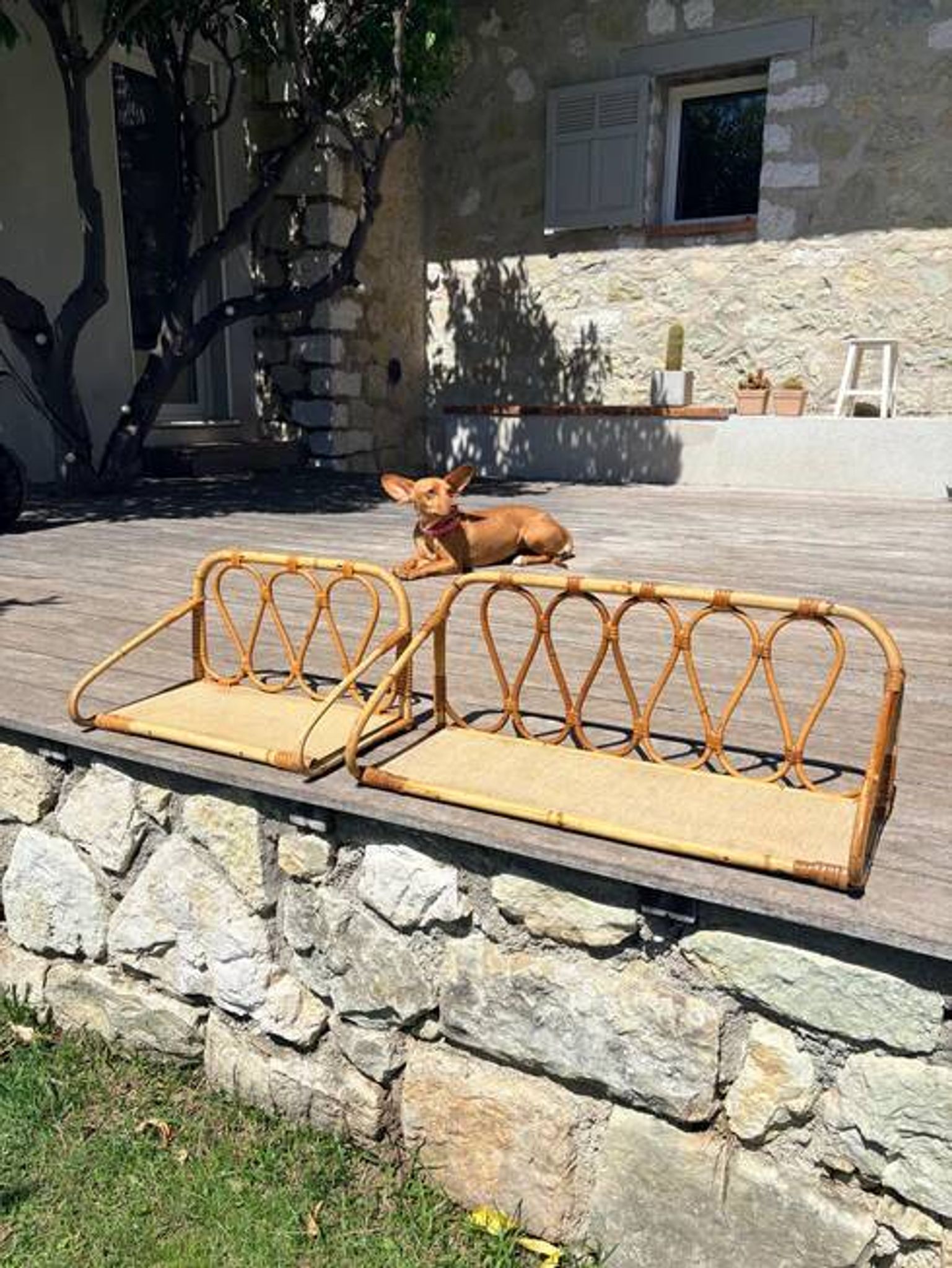 Vintage rattan shelf pair "Celestine"