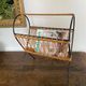 Rattan magazine holder, vintage wicker, rattan newspaper holder and wrought iron