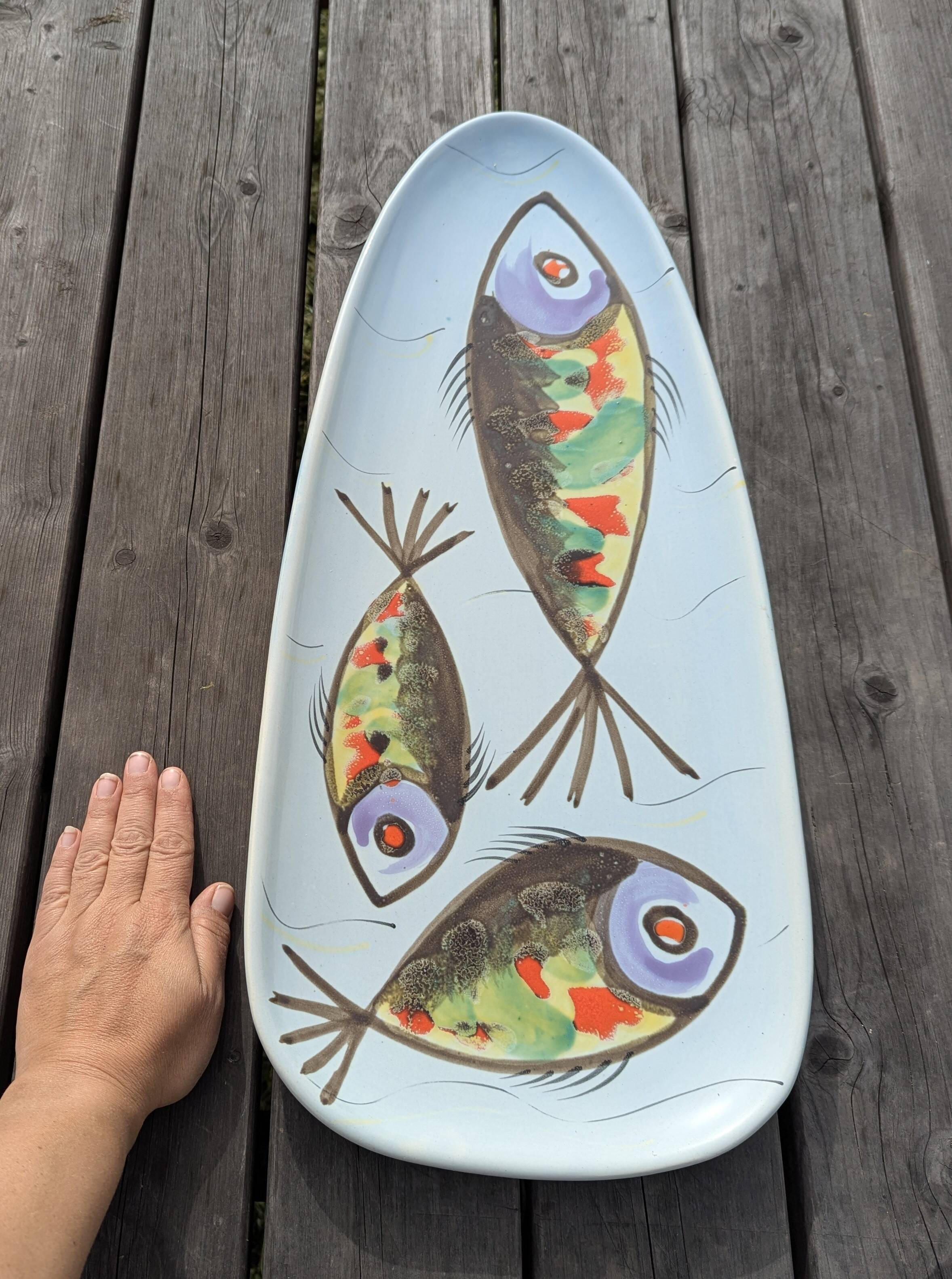 Large XXL ceramic fish platter Pornic Vintage 1950s