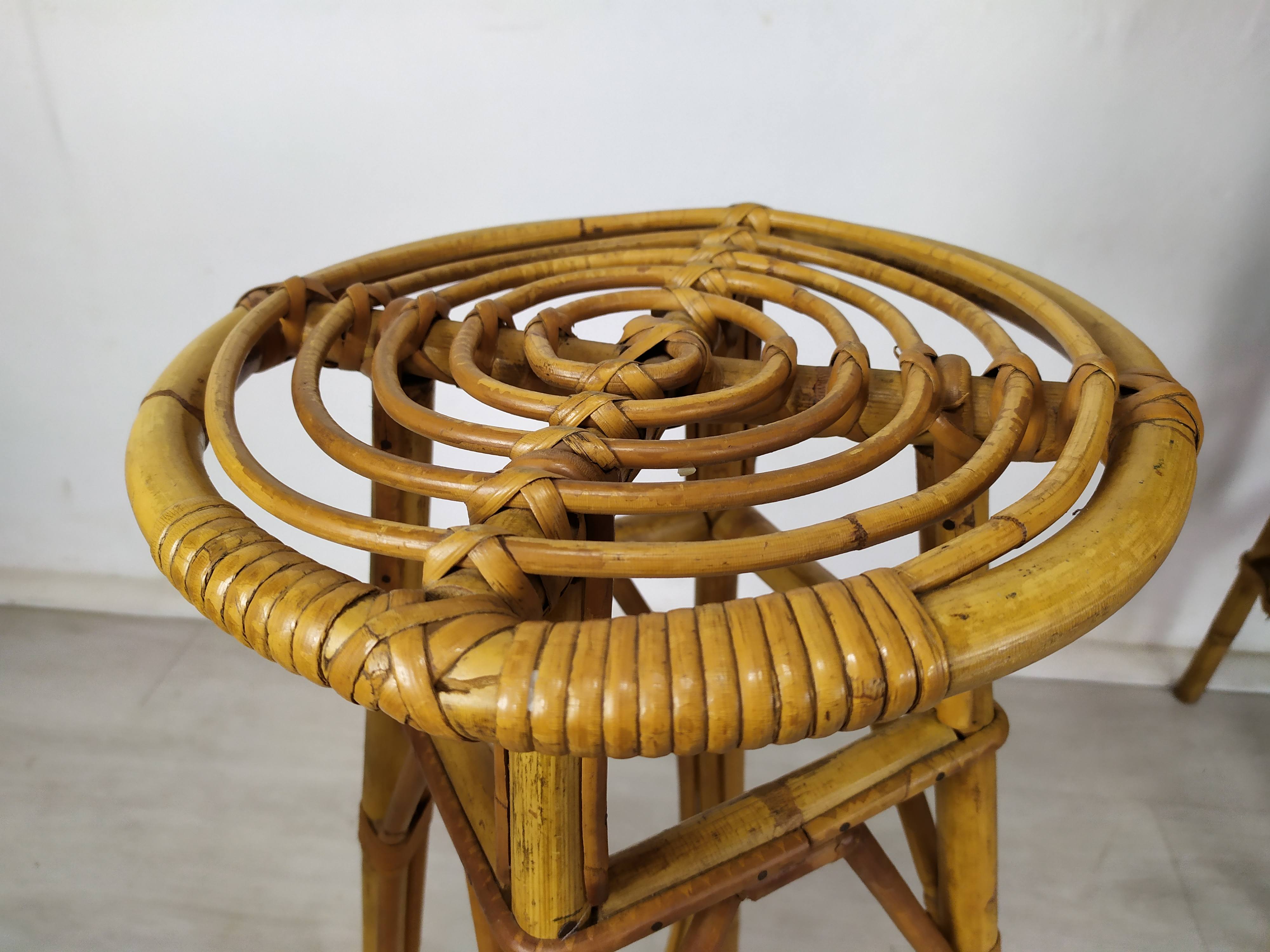 Vintage rattan bar and stools