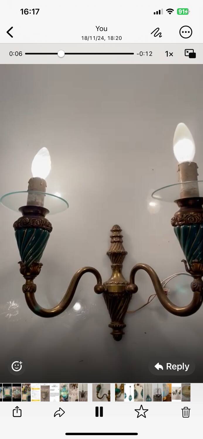 Bronze Ceramic Sconces Set of 2 1950’s