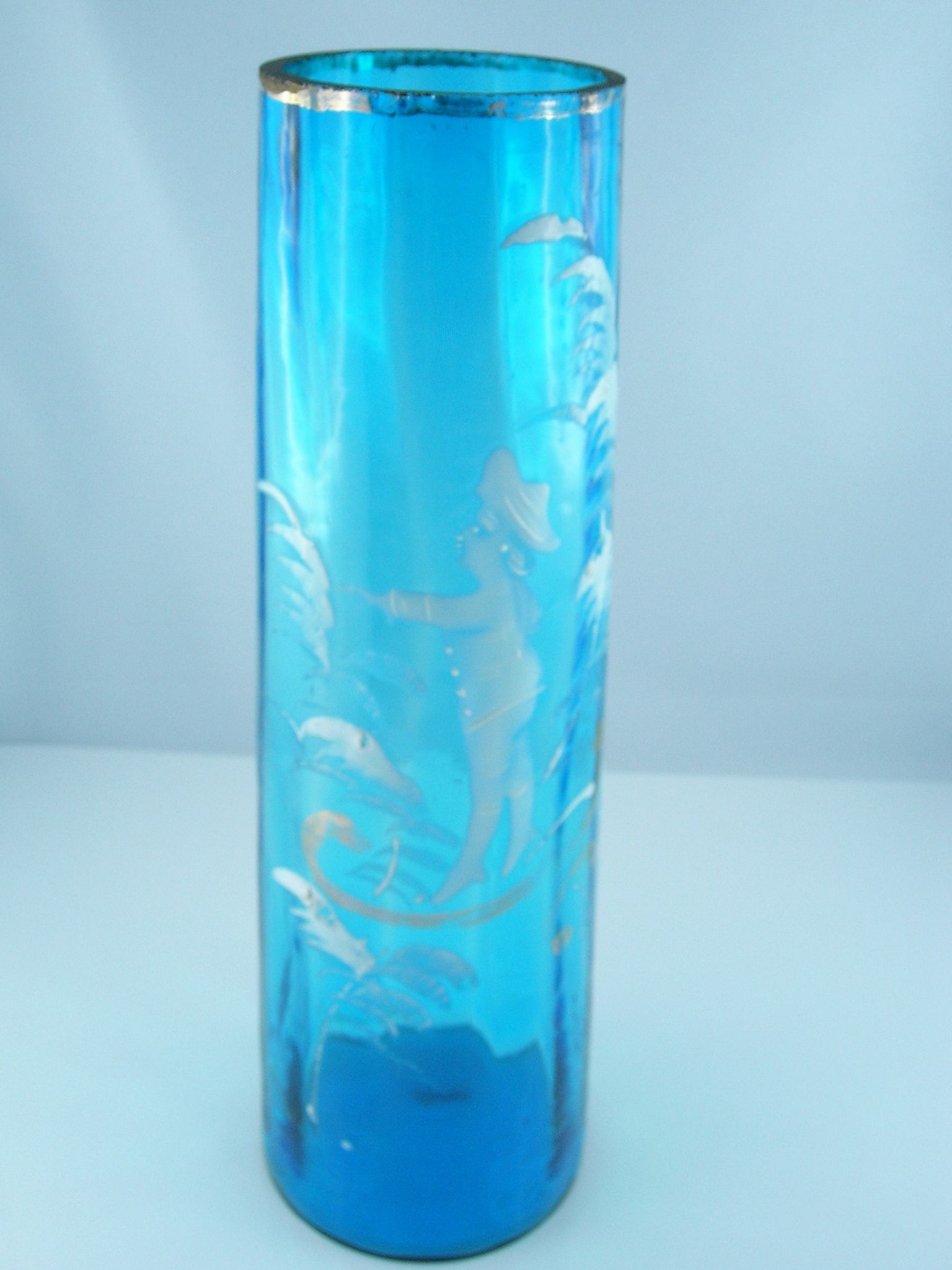 Pair of blue glass vases in the taste of Mary GREGORY