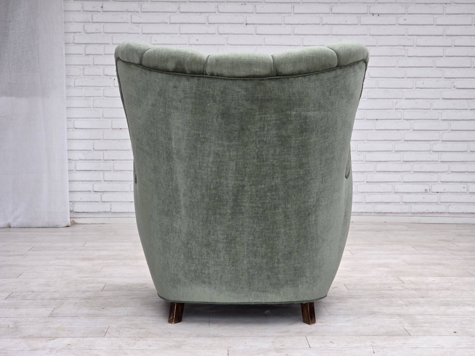1960s, Danish highback relax chair, furniture velour, ash wood.