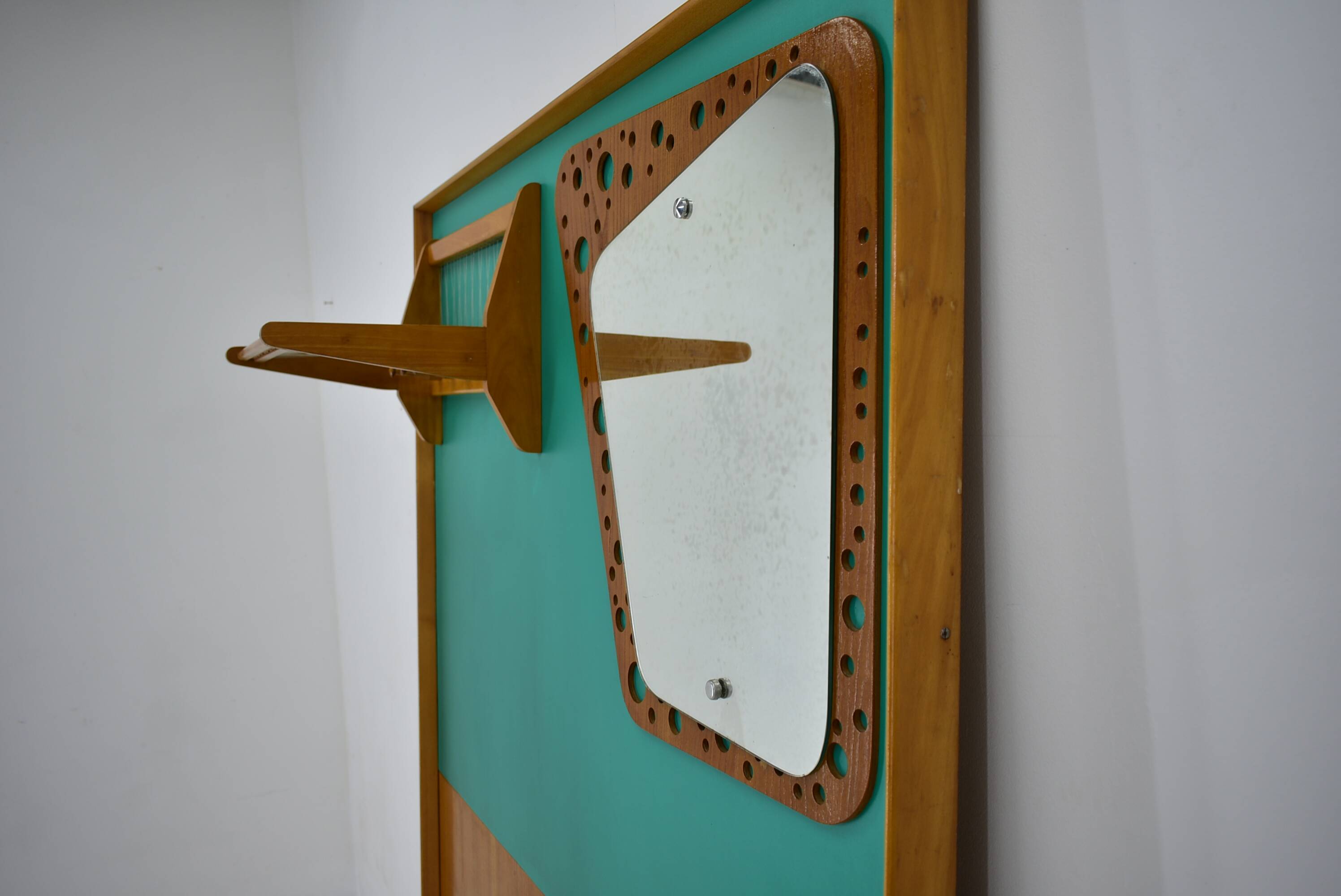 Mid-Century  Wall Mounted Coat Rack Czechoslovakia , 1970's