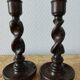Pair of twisted wood candlesticks (Barley twist)