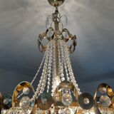Waterfall chandelier with crystal grapevines and golden aluminum 60s-70s