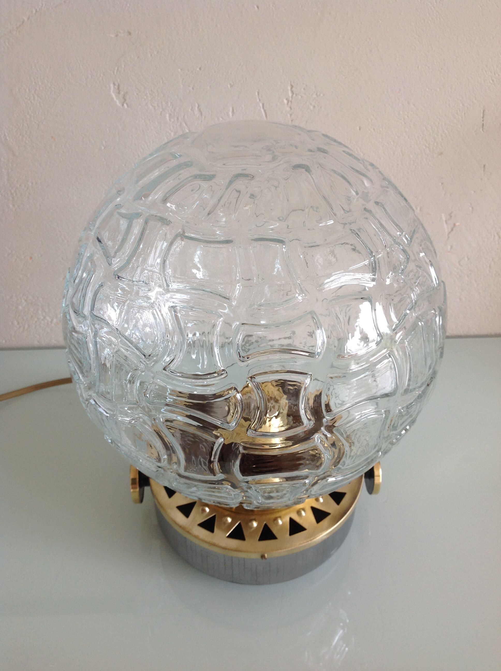 Structured glass globe lamp and metal-brass/ vintage 60s and 70s base