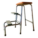 Vintage Brabantia step stool in wood, Skai and chrome metal