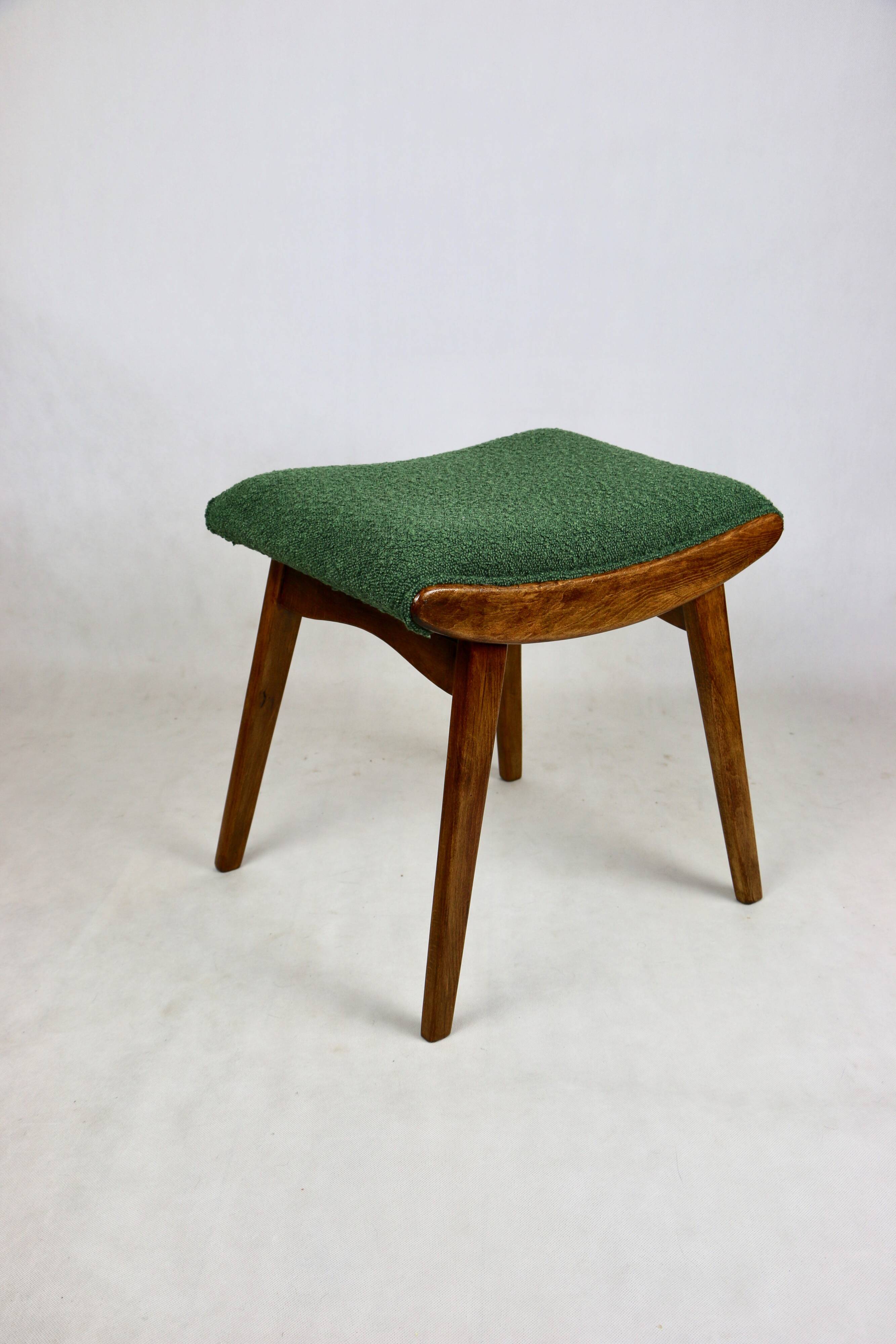 Green boucle Art Deco stool seat - 2 pieces available