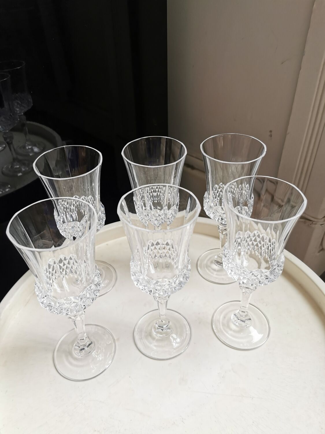 6 Cristal d Arques stemmed glasses