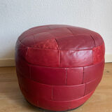 Red patchwork leather pouf