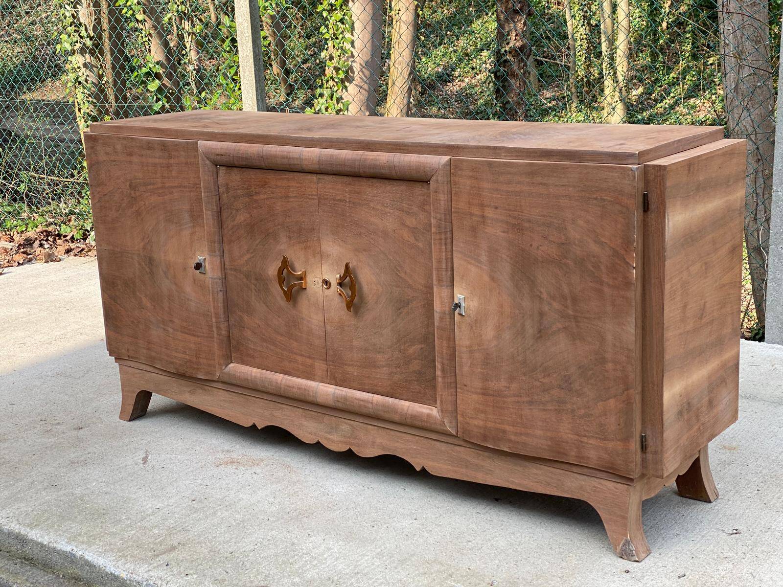 Art Deco sideboard with 4 doors, renovated in raw oak wood, 200cm