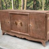 Buffet enfilade art déco 4 portes rénové en bois de chêne brut 200cm